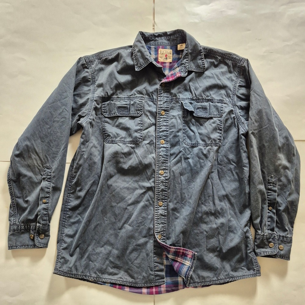 Red Head Brand Co Mens Large Navy Flannel Lined Cotton Button Down Work Shirt